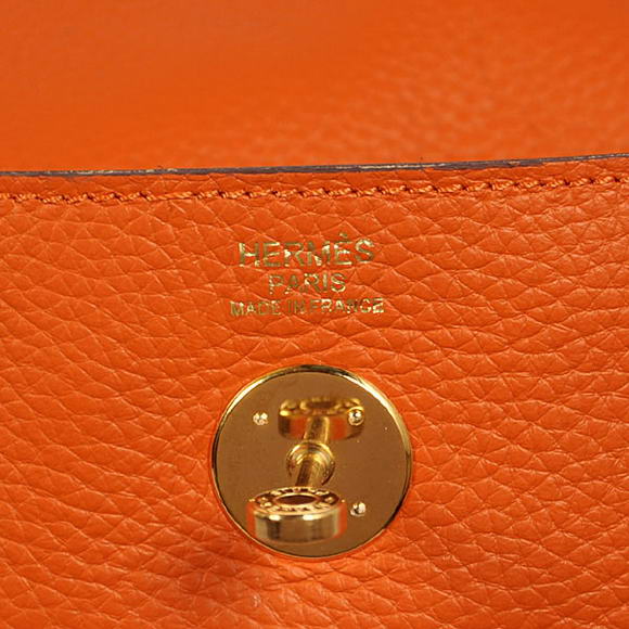 Hermes Lindy 30CM Havanne Handbags 1057 Orange Leather Golden Hardware
