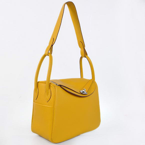 Hermes Lindy 30CM Havanne Handbags 1057 Yellow Leather Silver Hardware Hermes Lindy 30CM Havanne Handbags 1057 Yellow Leather Silver Hardware