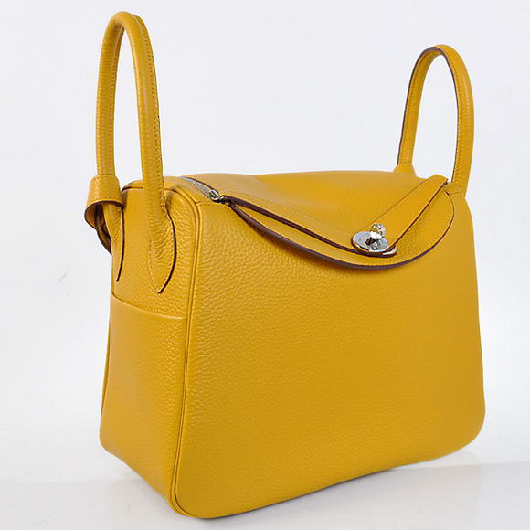 Hermes Lindy 30CM Havanne Handbags 1057 Yellow Leather Silver Hardware Hermes Lindy 30CM Havanne Handbags 1057 Yellow Leather Silver Hardware