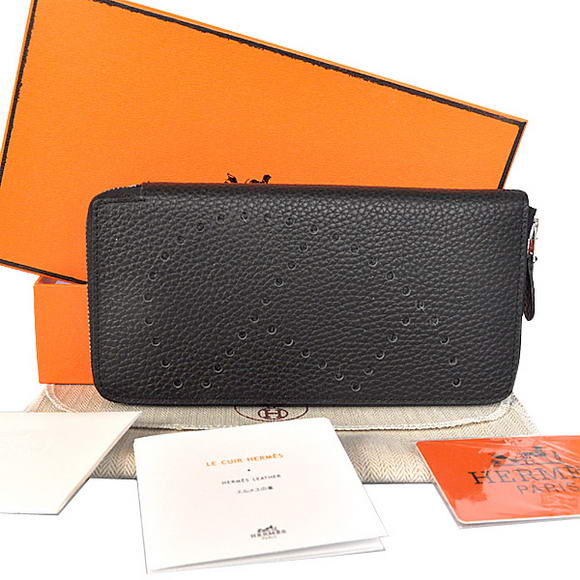 Hermes Evelyn Long Wallet Zip Purse A808 Black Hermes Evelyn Long Wallet Zip Purse A808 Black