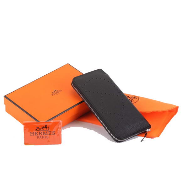 Hermes Togo Leather Perforated Zippy Wallet 9032 Black Hermes Togo Leather Perforated Zippy Wallet 9032 Black