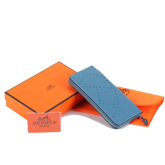Hermes Togo Leather Perforated Zippy Wallet 9032 Blue Hermes Togo Leather Perforated Zippy Wallet 9032 Blue