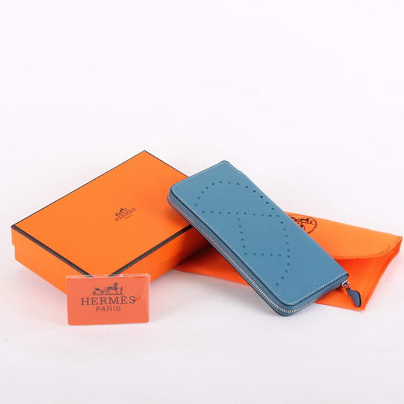 Hermes Togo Leather Perforated Zippy Wallet 9032 Blue Hermes Togo Leather Perforated Zippy Wallet 9032 Blue