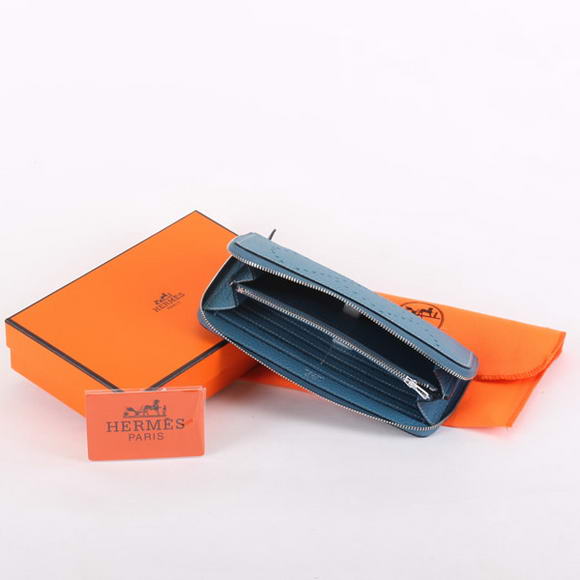 Hermes Togo Leather Perforated Zippy Wallet 9032 Blue Hermes Togo Leather Perforated Zippy Wallet 9032 Blue