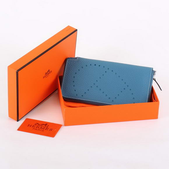 Hermes Togo Leather Perforated Zippy Wallet 9032 Blue Hermes Togo Leather Perforated Zippy Wallet 9032 Blue