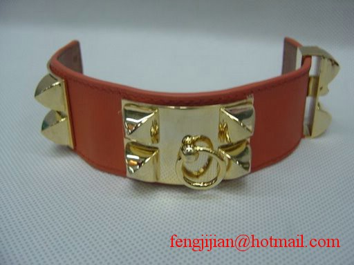 2009 Hermes Orange Leather Gold Bangle 1171 2009 Hermes Orange Leather Gold Bangle 1171