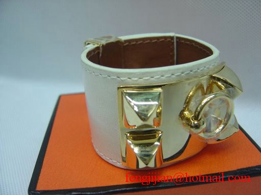 2009 Hermes White Leather Gold Bangle 1171 2009 Hermes White Leather Gold Bangle 1171