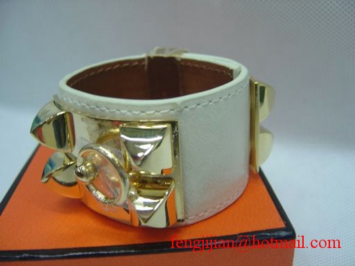2009 Hermes White Leather Gold Bangle 1171 2009 Hermes White Leather Gold Bangle 1171
