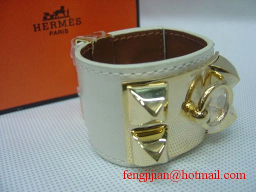 2009 Hermes White Leather Gold Bangle 1171 2009 Hermes White Leather Gold Bangle 1171