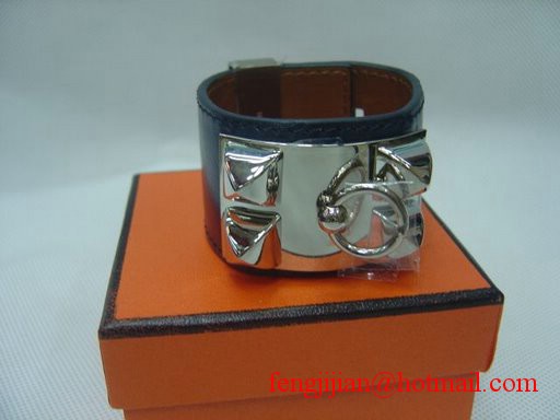 2010 Hermes Black Leather Silver Bangle 1171 2010 Hermes Black Leather Silver Bangle 1171