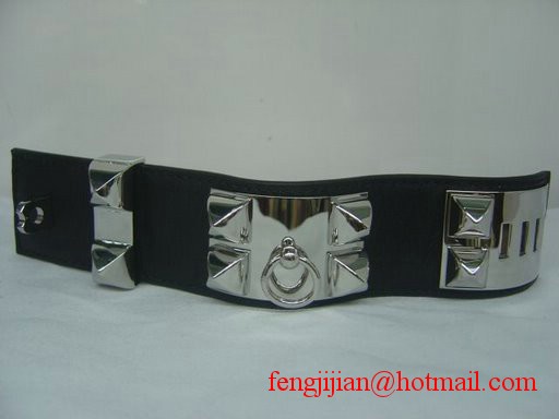 2010 Hermes Black Leather Silver Bangle 1171 2010 Hermes Black Leather Silver Bangle 1171