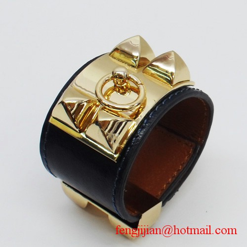 2010 Hermes dark blue Leather Gold Bangle 1171 2010 Hermes dark blue Leather Gold Bangle 1171