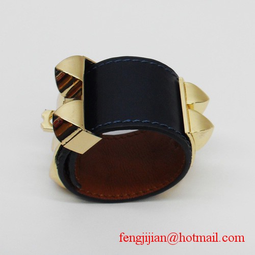 2010 Hermes dark blue Leather Gold Bangle 1171 2010 Hermes dark blue Leather Gold Bangle 1171