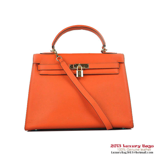 Hermes Kelly 32cm Shoulder Bags H6108 Orange Leather Gold Hermes Kelly 32cm Shoulder Bags H6108 Orange Leather Gold