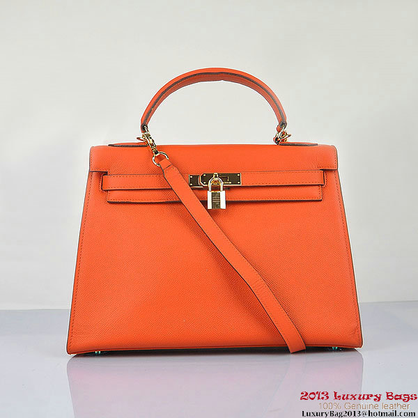 Hermes Kelly 32cm Shoulder Bags H6108 Orange Leather Gold Hermes Kelly 32cm Shoulder Bags H6108 Orange Leather Gold