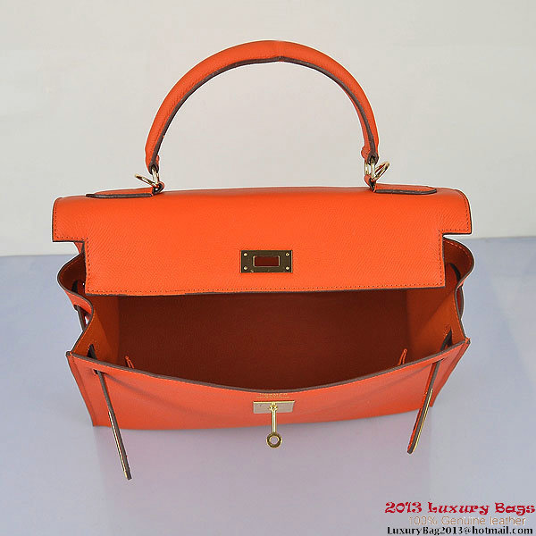 Hermes Kelly 32cm Shoulder Bags H6108 Orange Leather Gold Hermes Kelly 32cm Shoulder Bags H6108 Orange Leather Gold