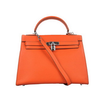 Hermes Kelly 32cm Shoulder Bags H6108 Orange Leather Silver Hermes Kelly 32cm Shoulder Bags H6108 Orange Leather Silver