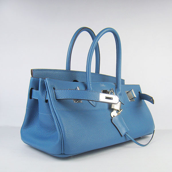 Hermes Birkin 6109 Togo Leather Bag Blue 42cm Silver Hermes Birkin 6109 Togo Leather Bag Blue 42cm Silver