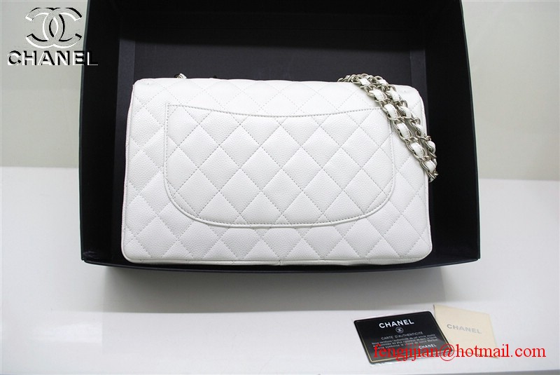 Chanel Jumbo Caviar Flap Bag 36076 White Silver Chain Chanel Jumbo Caviar Flap Bag 36076 White Silver Chain
