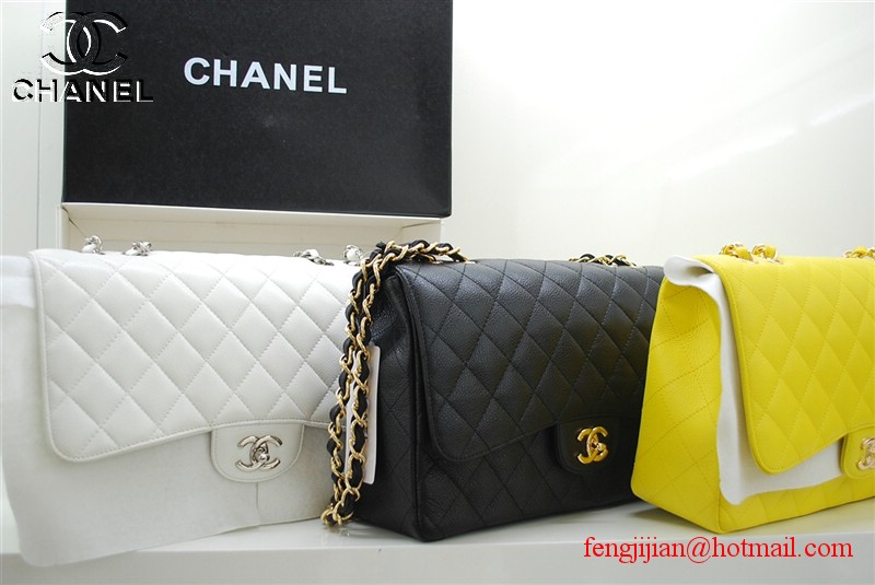 Chanel Jumbo Caviar Flap Bag 36076 White Silver Chain Chanel Jumbo Caviar Flap Bag 36076 White Silver Chain