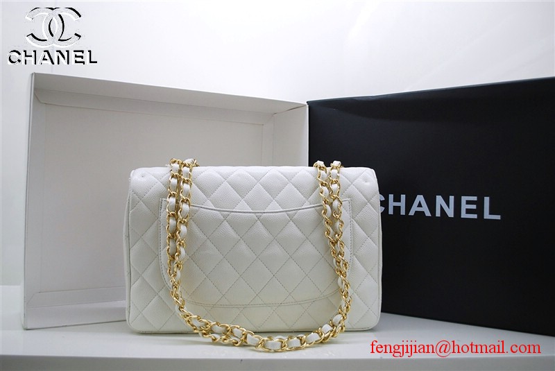 Chanel Jumbo Caviar Flap Bag 36076 White Gold Chain Chanel Jumbo Caviar Flap Bag 36076 White Gold Chain