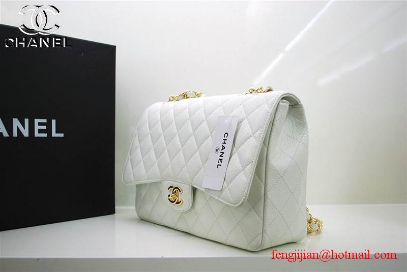 Chanel Jumbo Caviar Flap Bag 36076 White Gold Chain Chanel Jumbo Caviar Flap Bag 36076 White Gold Chain