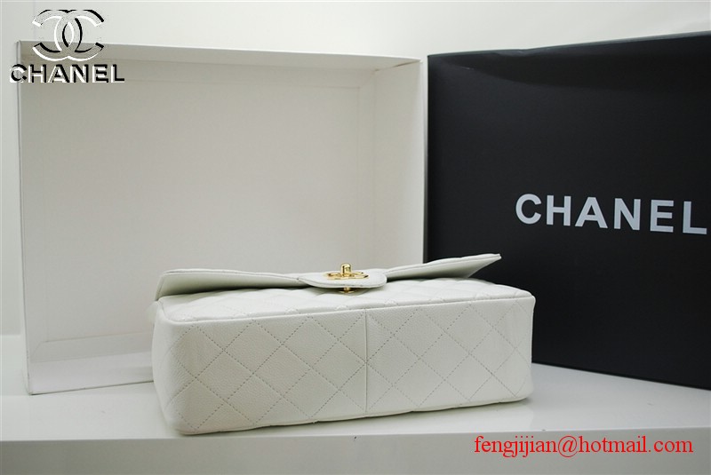 Chanel Jumbo Caviar Flap Bag 36076 White Gold Chain Chanel Jumbo Caviar Flap Bag 36076 White Gold Chain