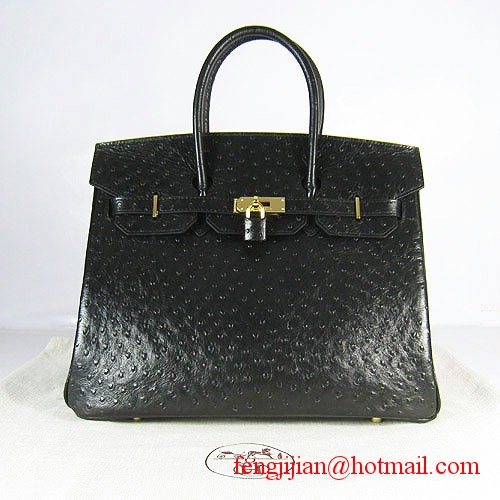 Hermes Birkin 35cm Ostrich Veins Handbag Black 6089 Gold Hardware Hermes Birkin 35cm Ostrich Veins Handbag Black 6089 Gold Hardware