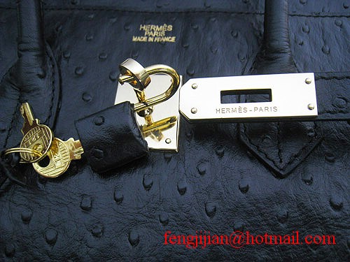 Hermes Birkin 35cm Ostrich Veins Handbag Black 6089 Gold Hardware Hermes Birkin 35cm Ostrich Veins Handbag Black 6089 Gold Hardware