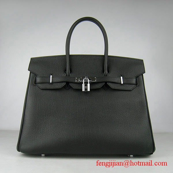 Hermes Birkin 35cm Tendon Veins Leather Bag Black Silver Hardware Hermes Birkin 35cm Tendon Veins Leather Bag Black Silver Hardware