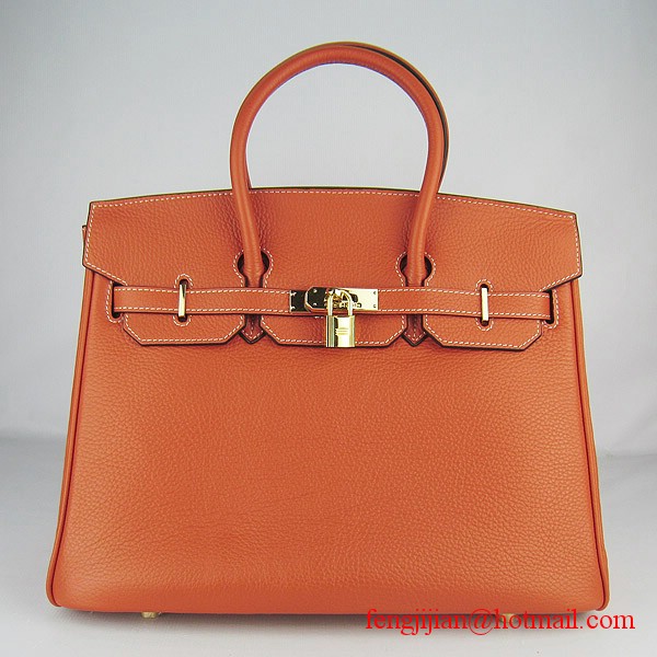 Hermes 35cm Embossed Veins Leather Bag Orange 6089 Gold Hardware Hermes 35cm Embossed Veins Leather Bag Orange 6089 Gold Hardware