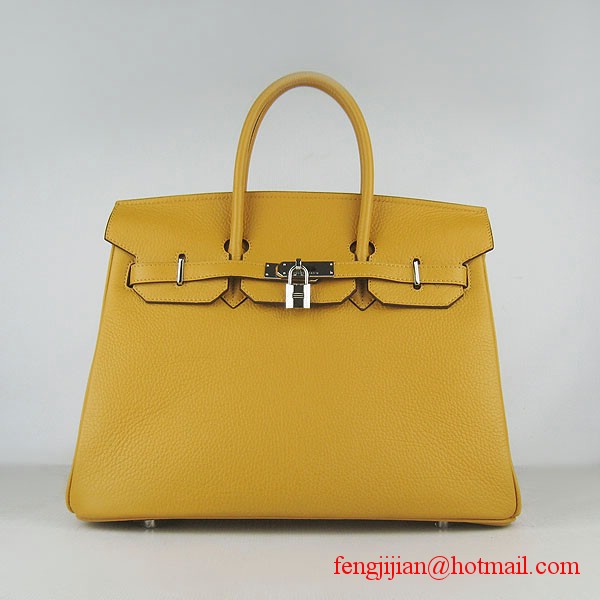 Hermes 35cm Embossed Veins Leather Bag Yellow 6089 Silver Hardware Hermes 35cm Embossed Veins Leather Bag Yellow 6089 Silver Hardware