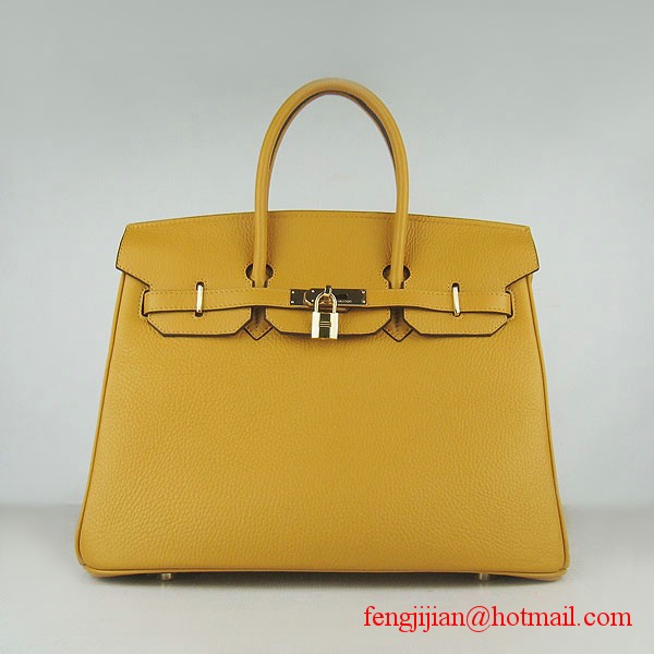 Hermes 35cm Embossed Veins Leather Bag Yellow 6089 Gold Hardware Hermes 35cm Embossed Veins Leather Bag Yellow 6089 Gold Hardware