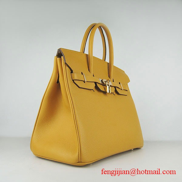Hermes 35cm Embossed Veins Leather Bag Yellow 6089 Gold Hardware Hermes 35cm Embossed Veins Leather Bag Yellow 6089 Gold Hardware