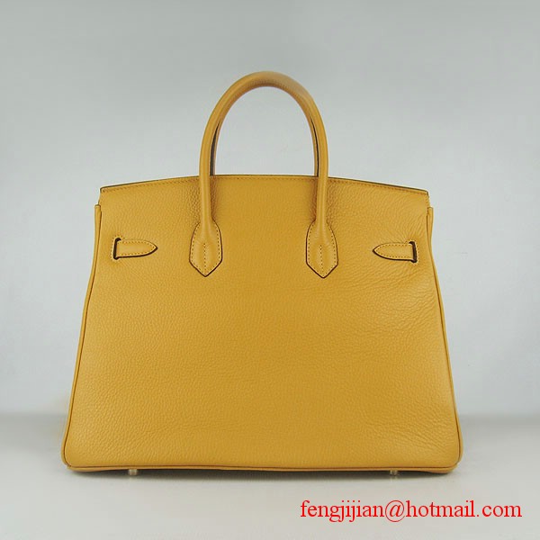 Hermes 35cm Embossed Veins Leather Bag Yellow 6089 Gold Hardware Hermes 35cm Embossed Veins Leather Bag Yellow 6089 Gold Hardware