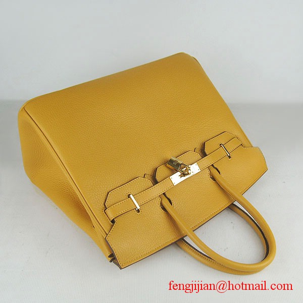 Hermes 35cm Embossed Veins Leather Bag Yellow 6089 Gold Hardware Hermes 35cm Embossed Veins Leather Bag Yellow 6089 Gold Hardware