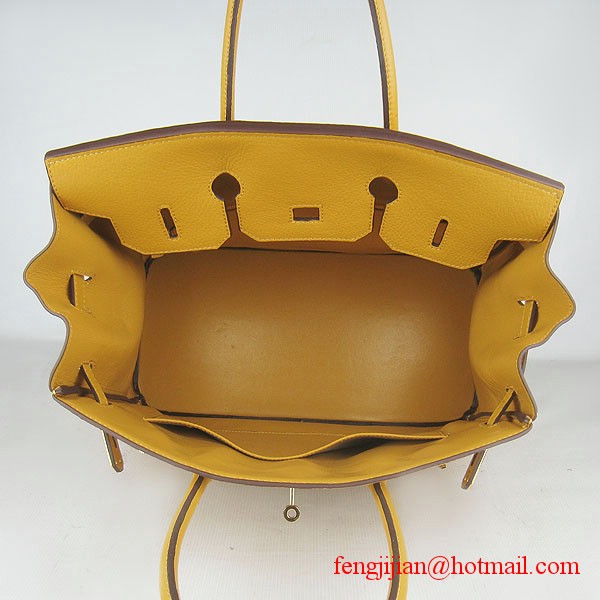 Hermes 35cm Embossed Veins Leather Bag Yellow 6089 Gold Hardware Hermes 35cm Embossed Veins Leather Bag Yellow 6089 Gold Hardware