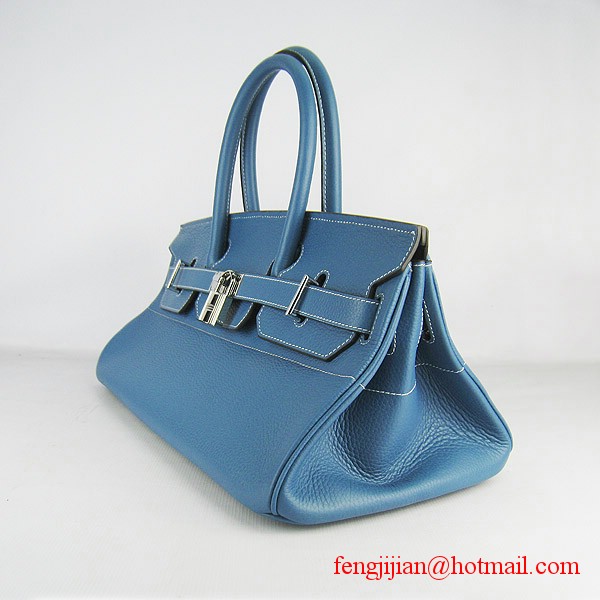 Hermes Birkin 42cm Togo Leather Bag 6109 Blue silver padlock Hermes Birkin 42cm Togo Leather Bag 6109 Blue silver padlock