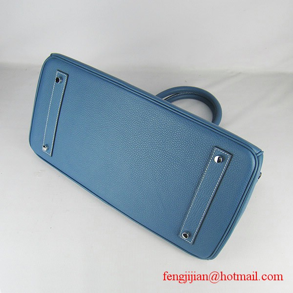 Hermes Birkin 42cm Togo Leather Bag 6109 Blue silver padlock Hermes Birkin 42cm Togo Leather Bag 6109 Blue silver padlock