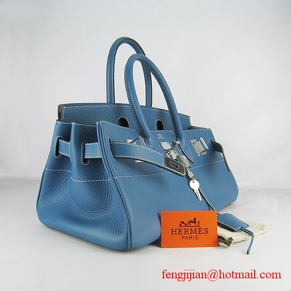 Hermes Birkin 42cm Togo Leather Bag 6109 Blue silver padlock Hermes Birkin 42cm Togo Leather Bag 6109 Blue silver padlock