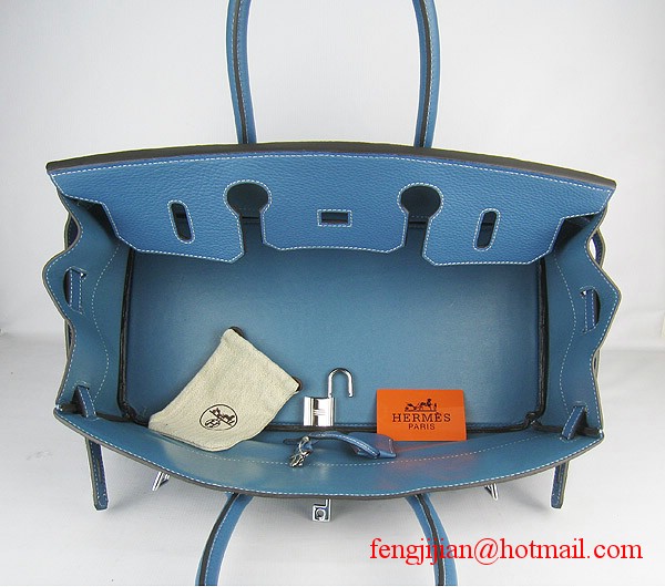 Hermes Birkin 42cm Togo Leather Bag 6109 Blue silver padlock Hermes Birkin 42cm Togo Leather Bag 6109 Blue silver padlock