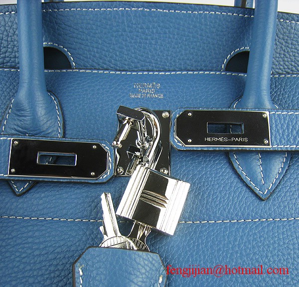 Hermes Birkin 42cm Togo Leather Bag 6109 Blue silver padlock Hermes Birkin 42cm Togo Leather Bag 6109 Blue silver padlock