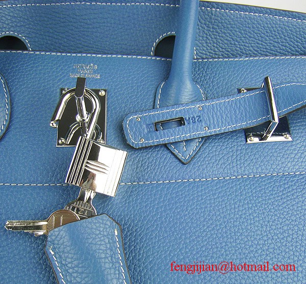 Hermes Birkin 42cm Togo Leather Bag 6109 Blue silver padlock Hermes Birkin 42cm Togo Leather Bag 6109 Blue silver padlock