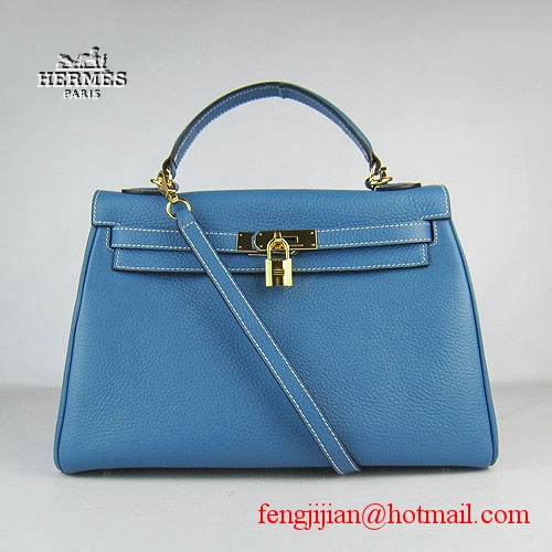 Hermes Kelly 32cm Togo Leather Bag Blue 6108 Gold Hardware Hermes Kelly 32cm Togo Leather Bag Blue 6108 Gold Hardware