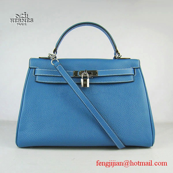 Hermes Kelly 32cm Togo Leather Bag Blue 6108 Silver Hardware Hermes Kelly 32cm Togo Leather Bag Blue 6108 Silver Hardware