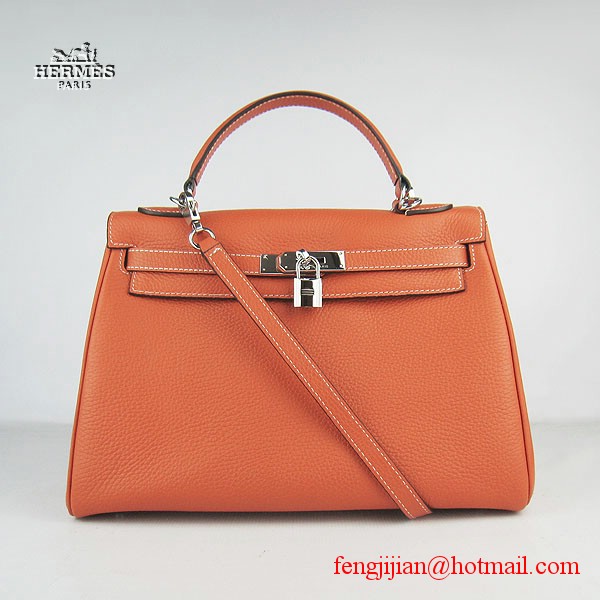 Hermes Kelly 32cm Togo Leather Bag Orange 6108 Silver Hardware Hermes Kelly 32cm Togo Leather Bag Orange 6108 Silver Hardware