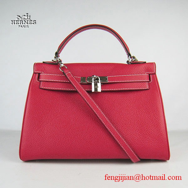 Hermes Kelly 32cm Togo Leather Bag Red 6108 Silver Hardware Hermes Kelly 32cm Togo Leather Bag Red 6108 Silver Hardware