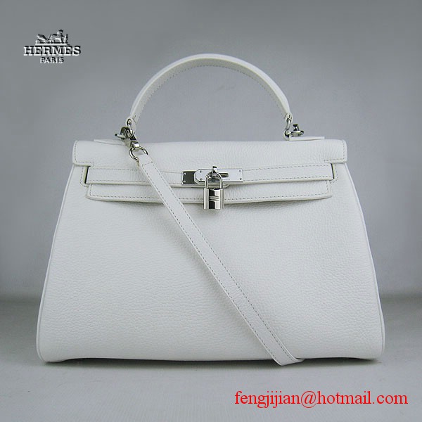 Hermes Kelly 32cm Togo Leather Bag White 6108 Silver Hardware Hermes Kelly 32cm Togo Leather Bag White 6108 Silver Hardware