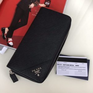 Replica Prada Saffiano Long Wallet Black Silver 1 Replica Prada Saffiano Long Wallet Black Silver - near-authentic luxury replica handbag