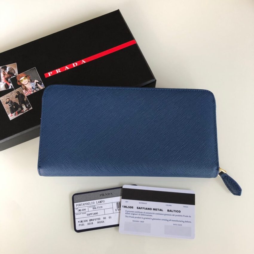 Replica Prada Saffiano Long Zipper Wallet Blue 4 Replica Prada Saffiano Long Zipper Wallet Blue - authentic-look luxury purse replica